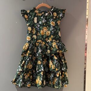 Janie and Jack Green Floral Tiered Ruffle Dress with Yellow Blooms